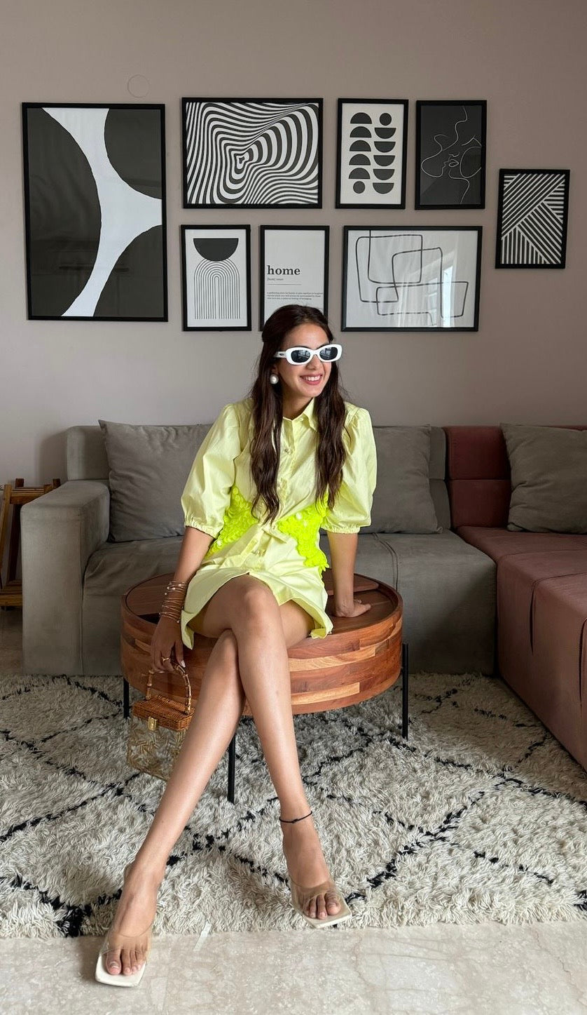 Yellow Sequin Belt Dress