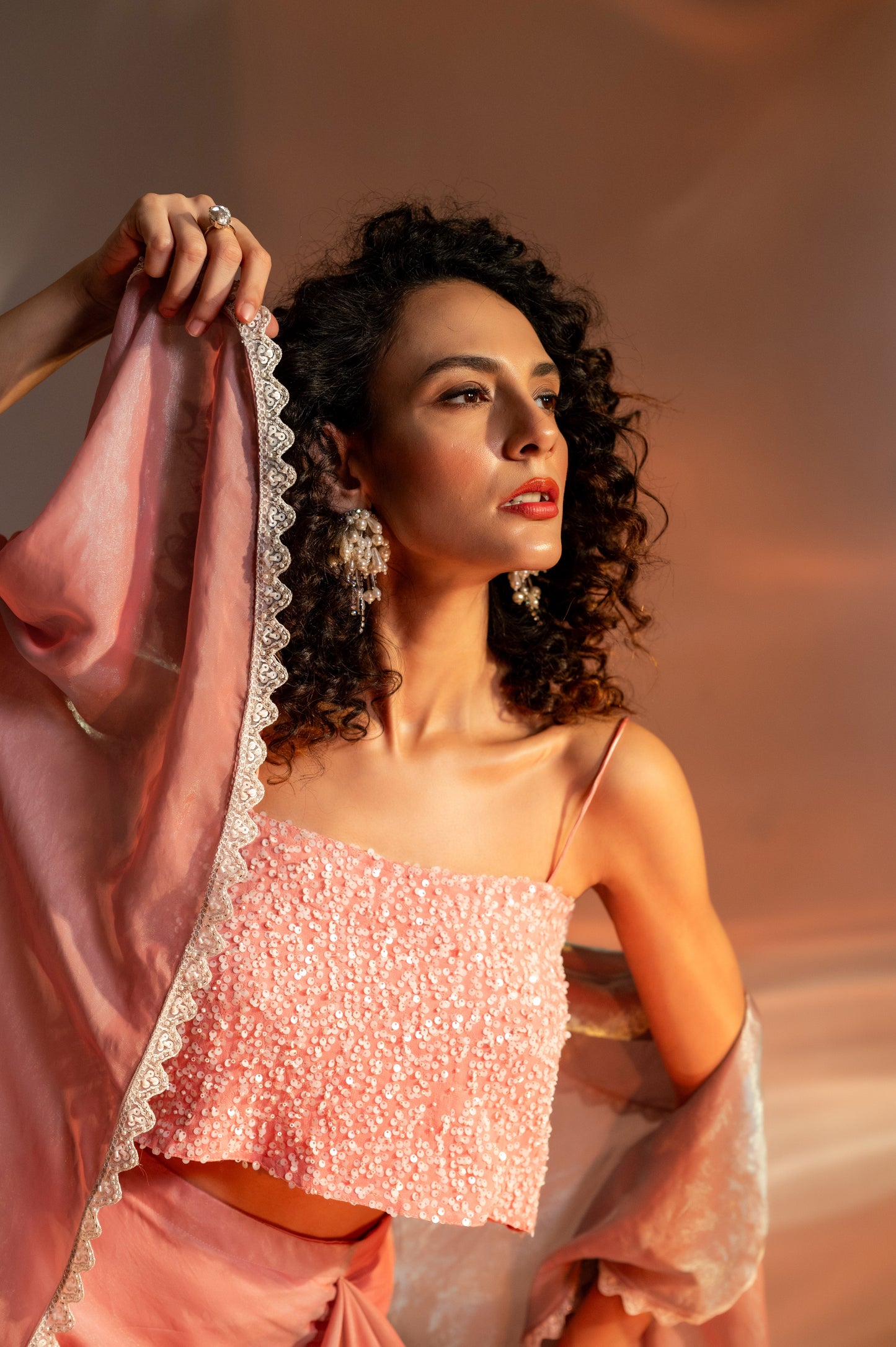 Nazma Embellished Bustier with Drape Skirt and Cape Set
