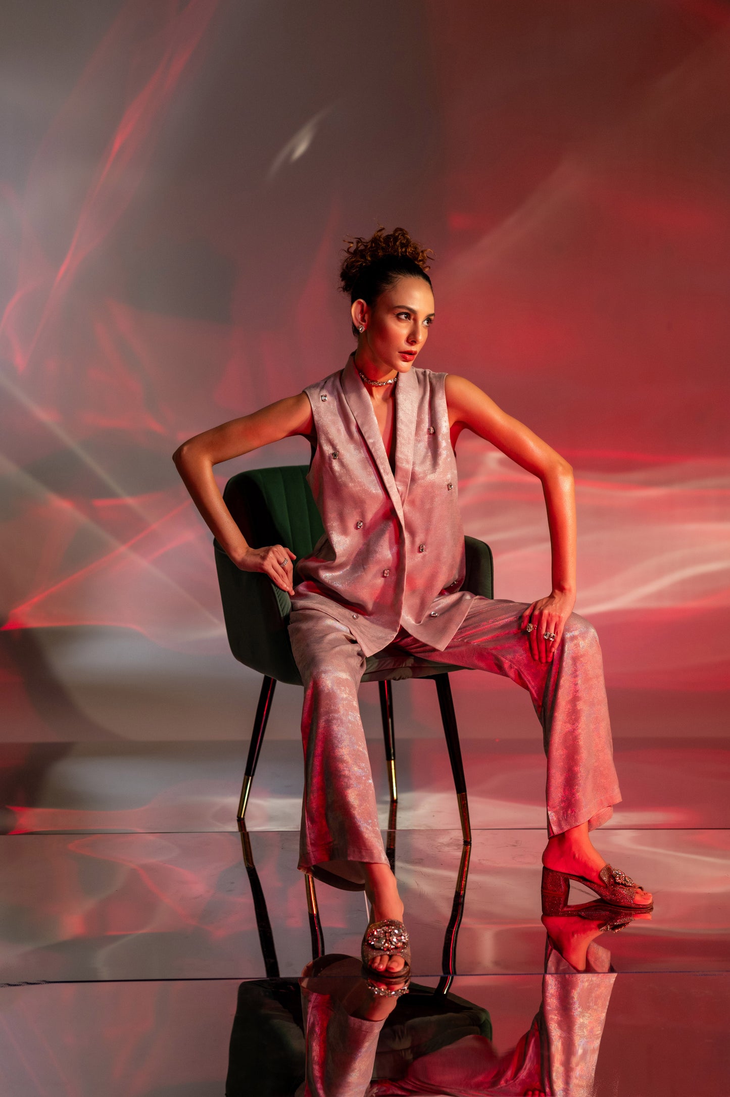 Foil Embellished Blazer and Pants Set