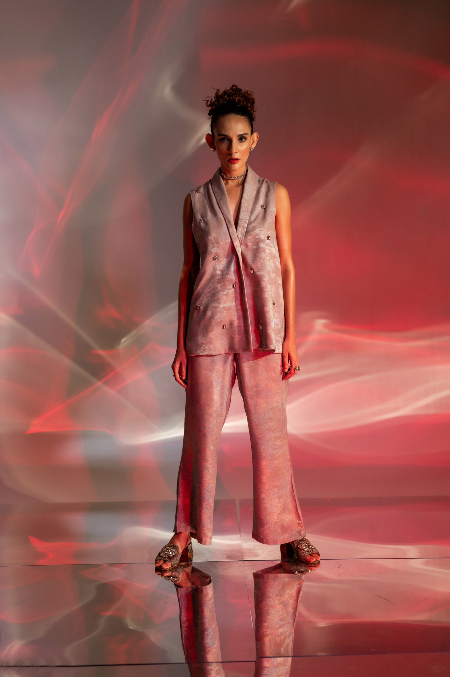 Foil Embellished Blazer and Pants Set