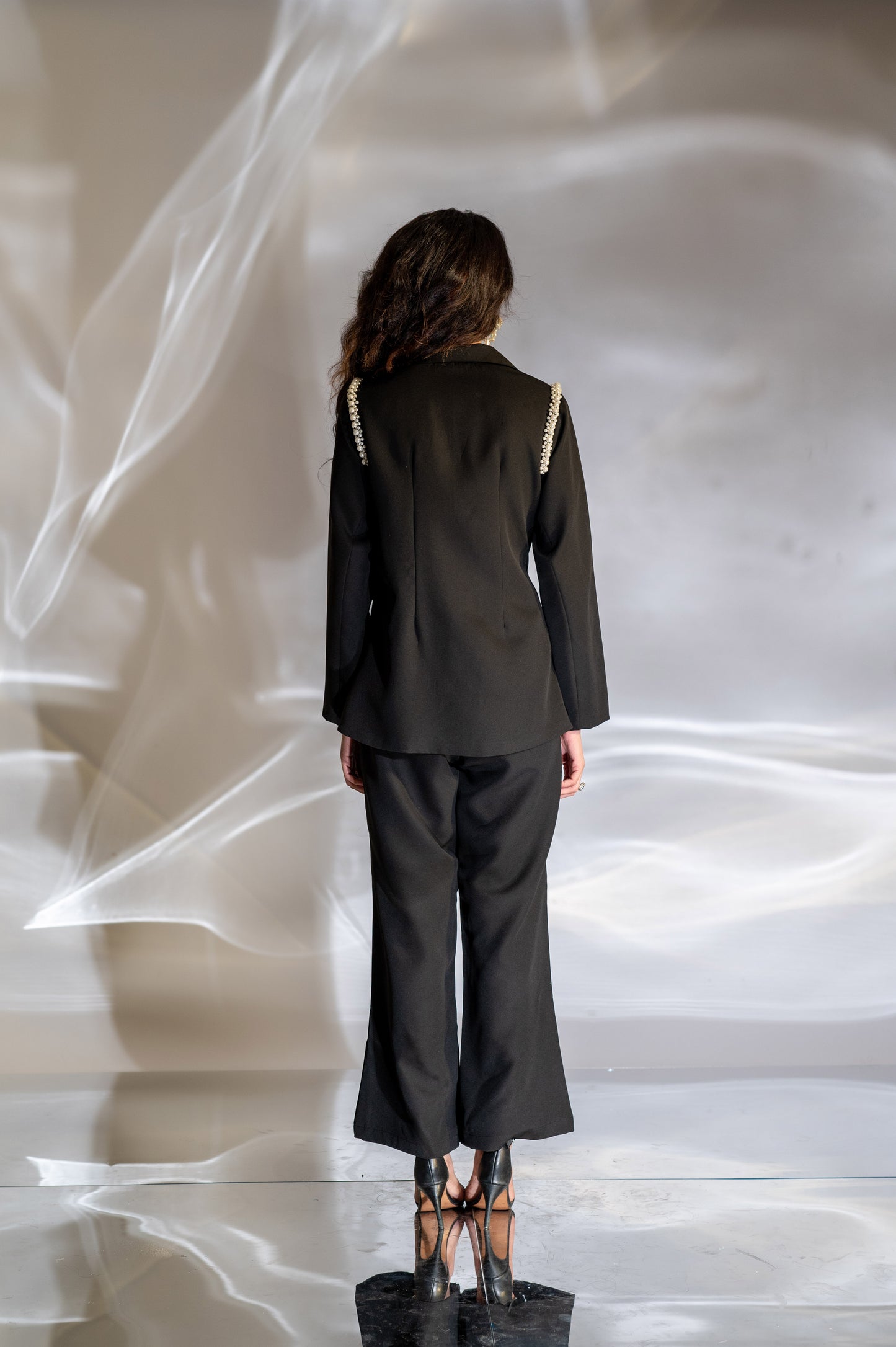 Pearl Embellished Waist Tie Blazer