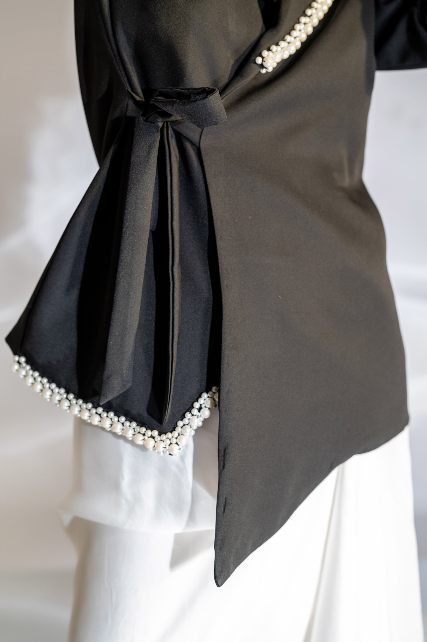 Pearl Embellished Waist Tie Blazer
