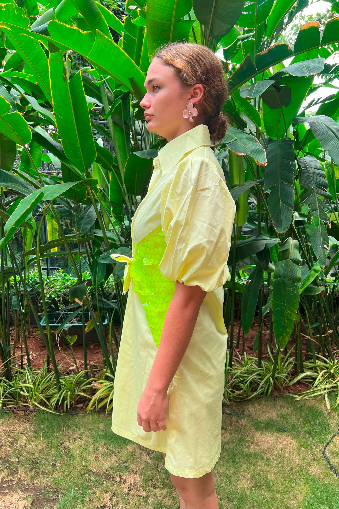 Yellow Sequin Belt Dress