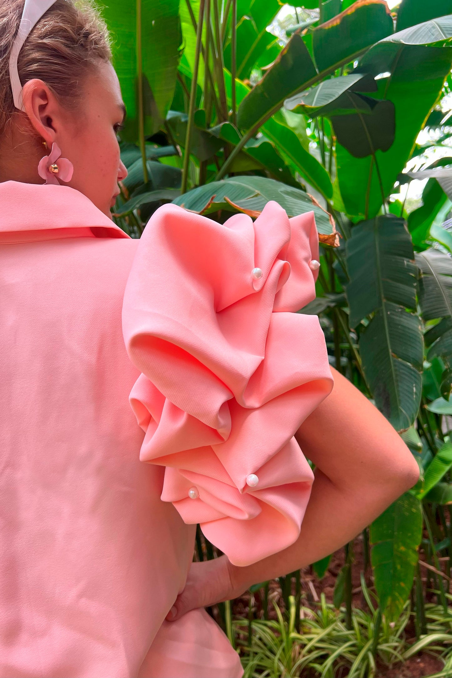 Peach Top With Ruffle Sleeves