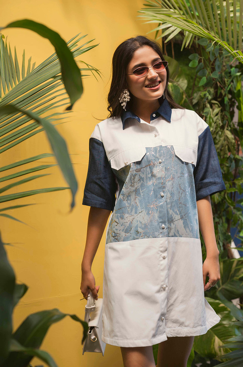 Boxy Shirtdress with Denim Foil