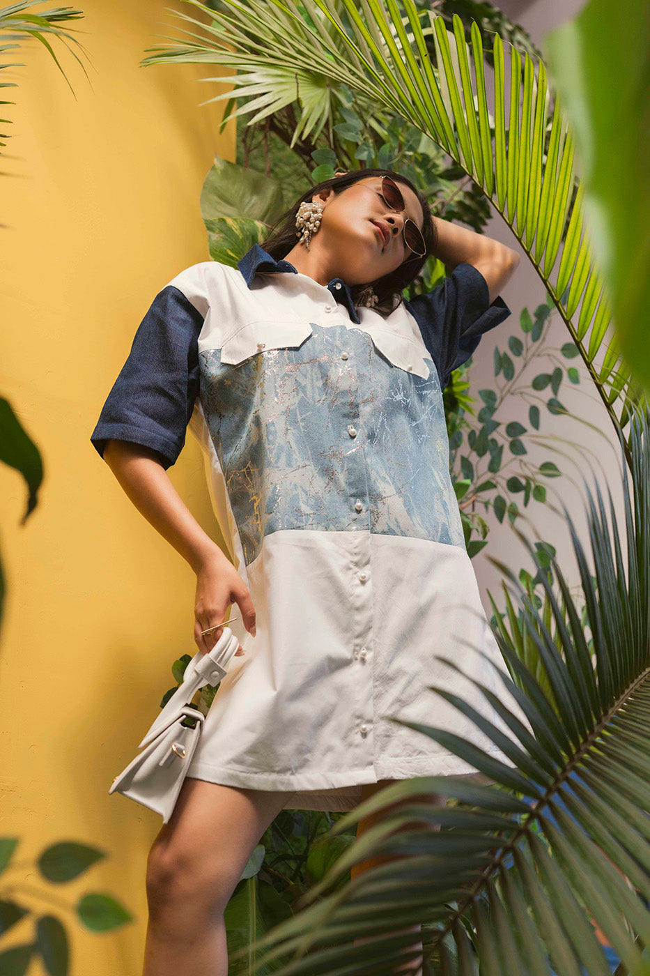 Boxy Shirtdress with Denim Foil