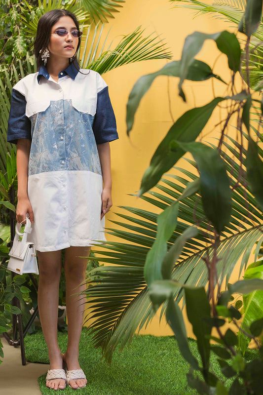 Boxy Shirtdress with Denim Foil