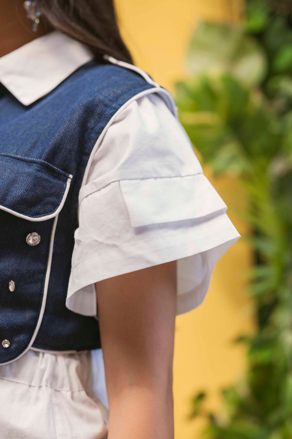 Shirtdress with attached Denim Jacket and Stone embellishment