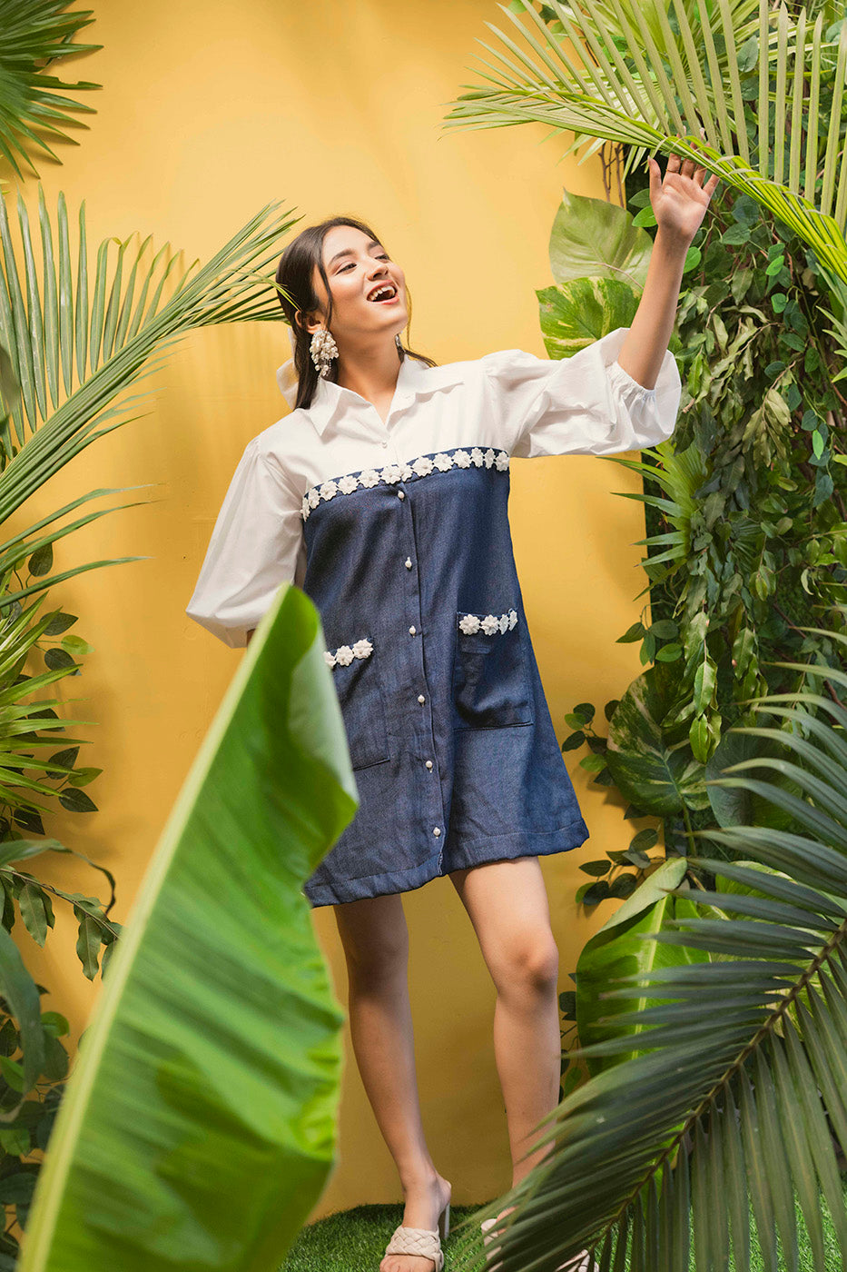 Shirtdress with Denim Tube and 3D flowers