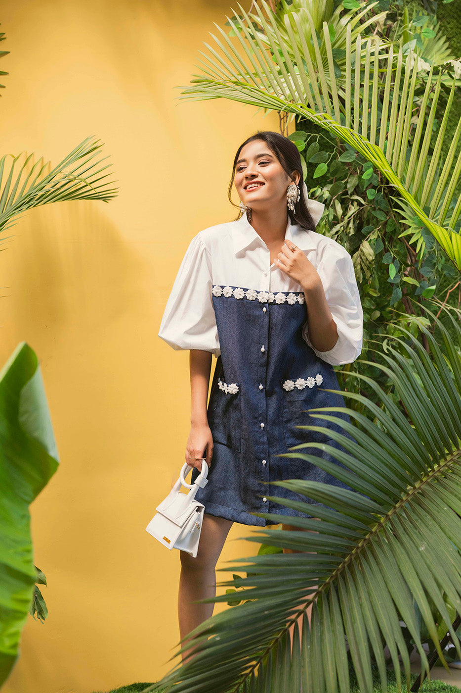 Shirtdress with Denim Tube and 3D flowers