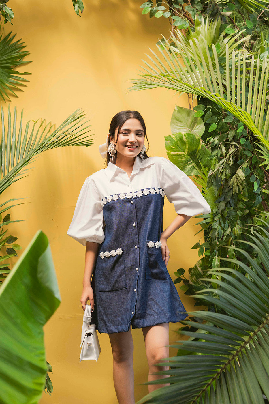 Shirtdress with Denim Tube and 3D flowers