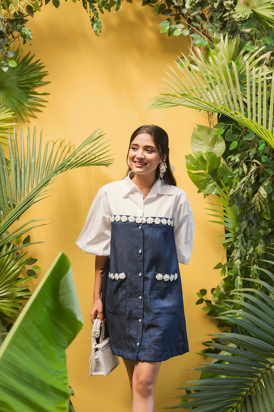 Shirtdress with Denim Tube and 3D flowers