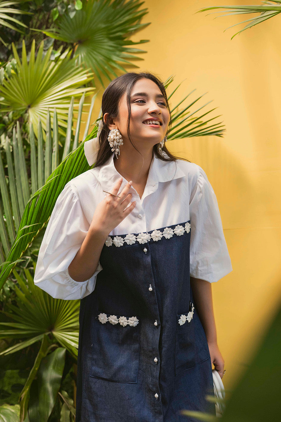 Shirtdress with Denim Tube and 3D flowers