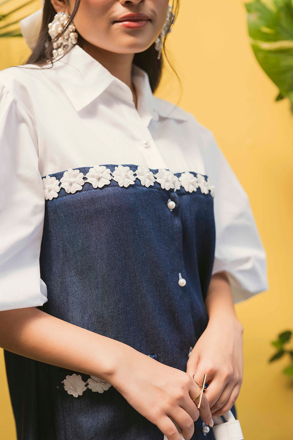 Shirtdress with Denim Tube and 3D flowers