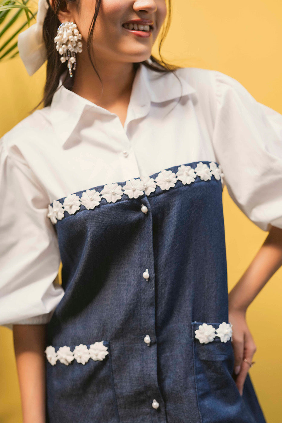Shirtdress with Denim Tube and 3D flowers