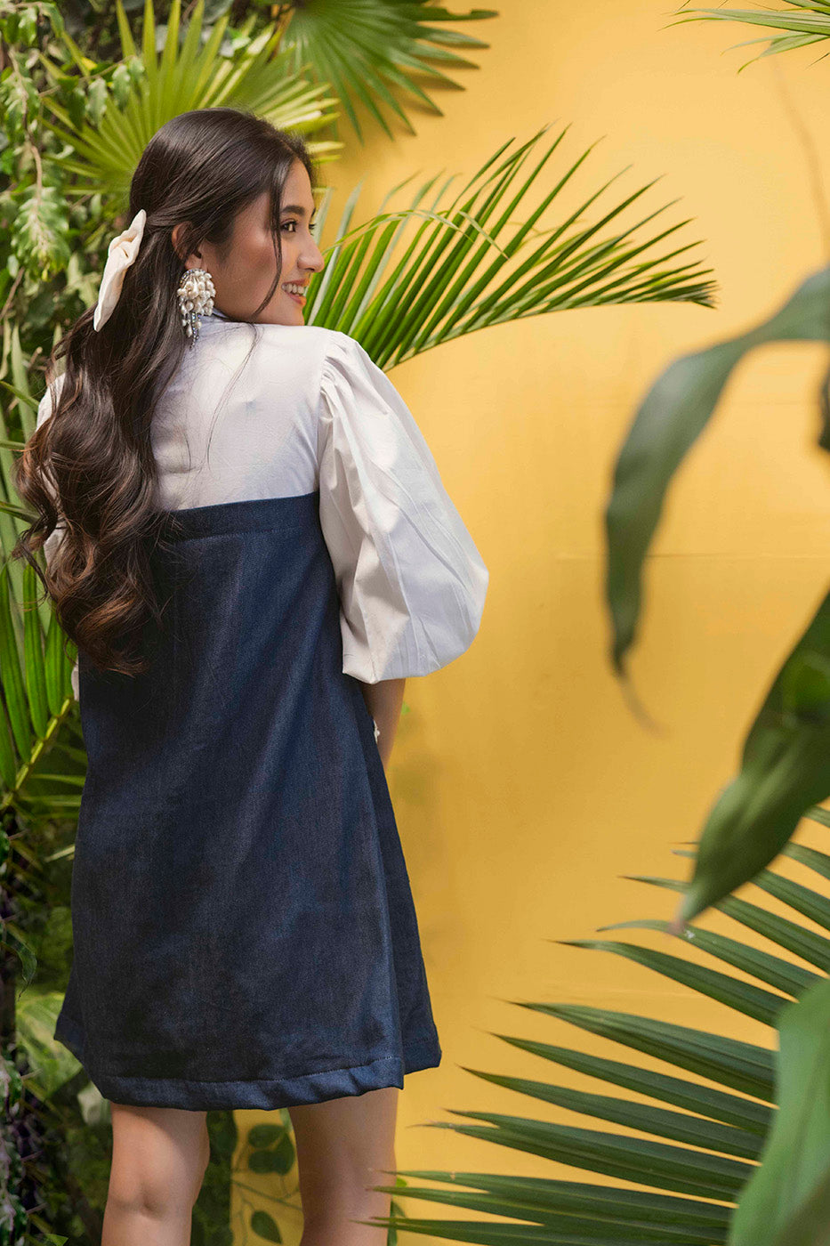 Shirtdress with Denim Tube and 3D flowers