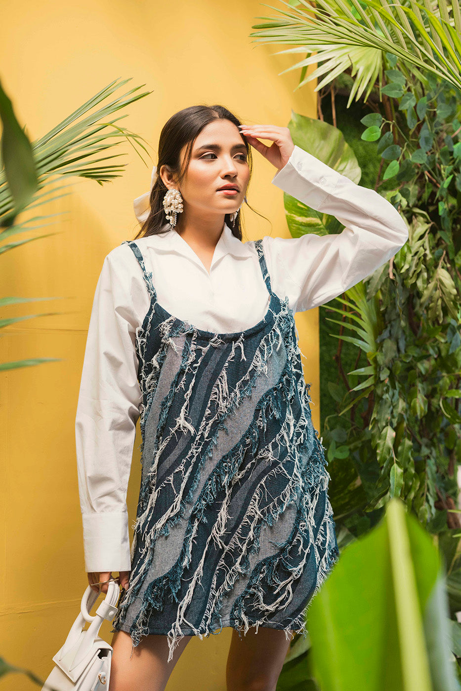 Denim Fringe Dress with Shirt