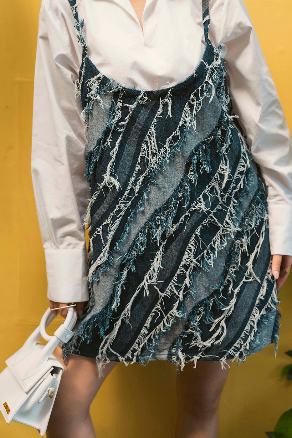 Denim Fringe Dress with Shirt