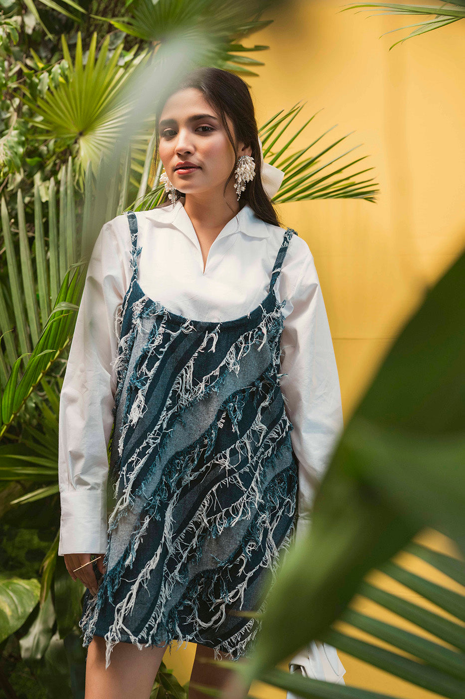 Denim Fringe Dress with Shirt