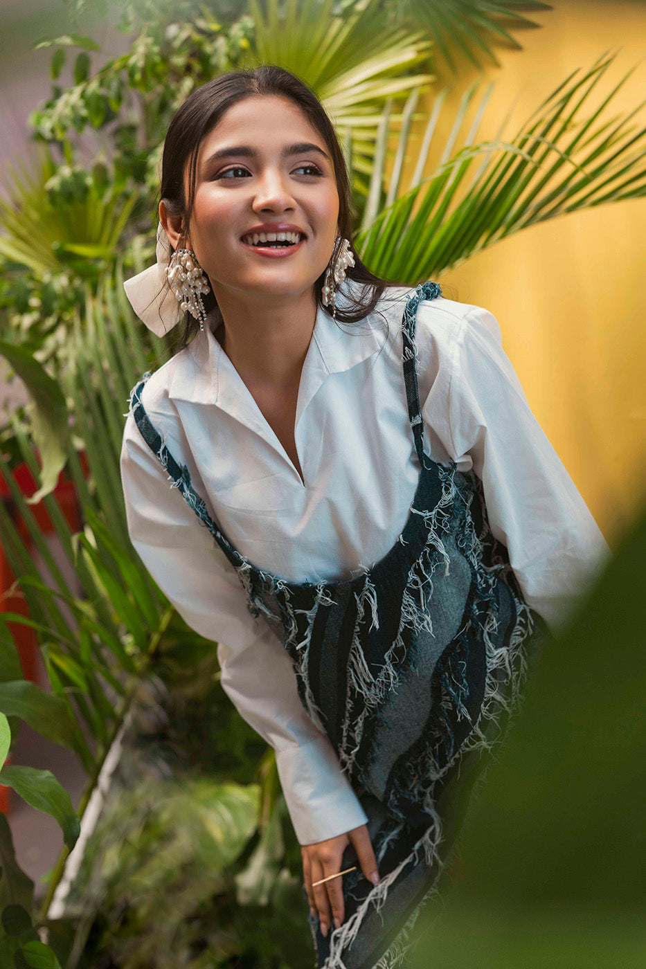 Denim Fringe Dress with Shirt