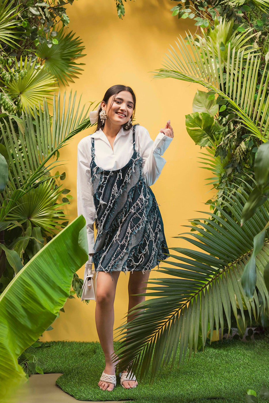 Denim Fringe Dress with Shirt