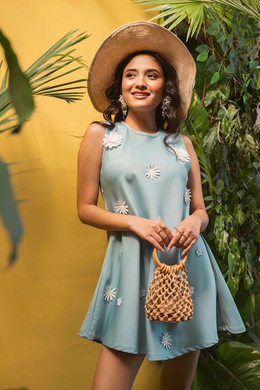 Sleeveless Dress with 3D flower Embellishment