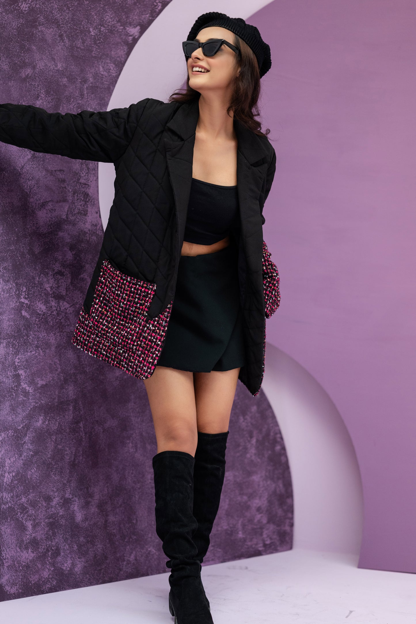 Pink Quilt and Tweed Winter Jacket