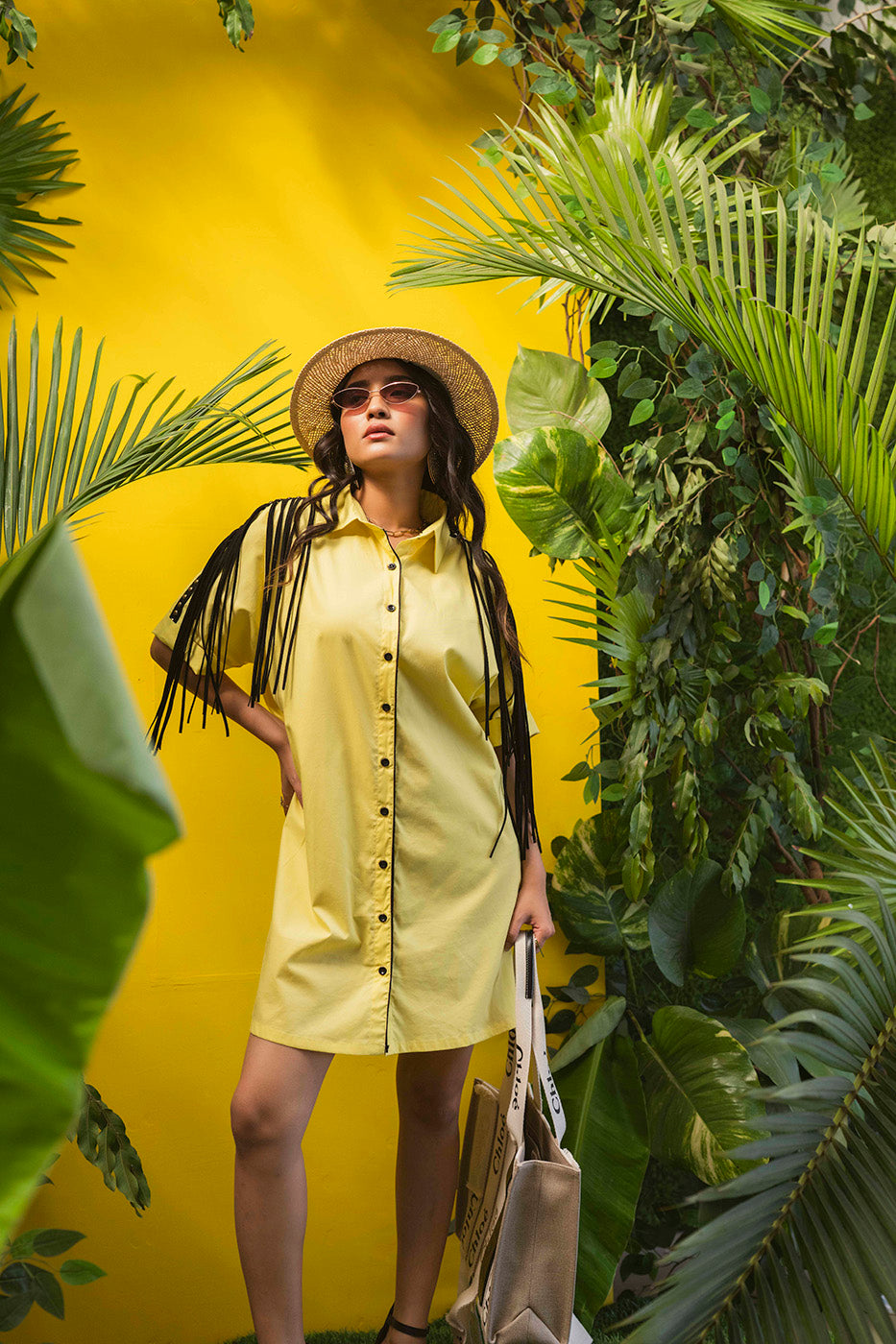 Boxy Shirtdress with Fringe Detailing