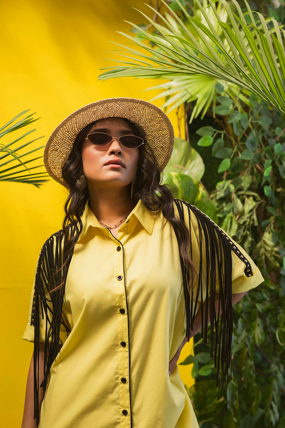 Boxy Shirtdress with Fringe Detailing