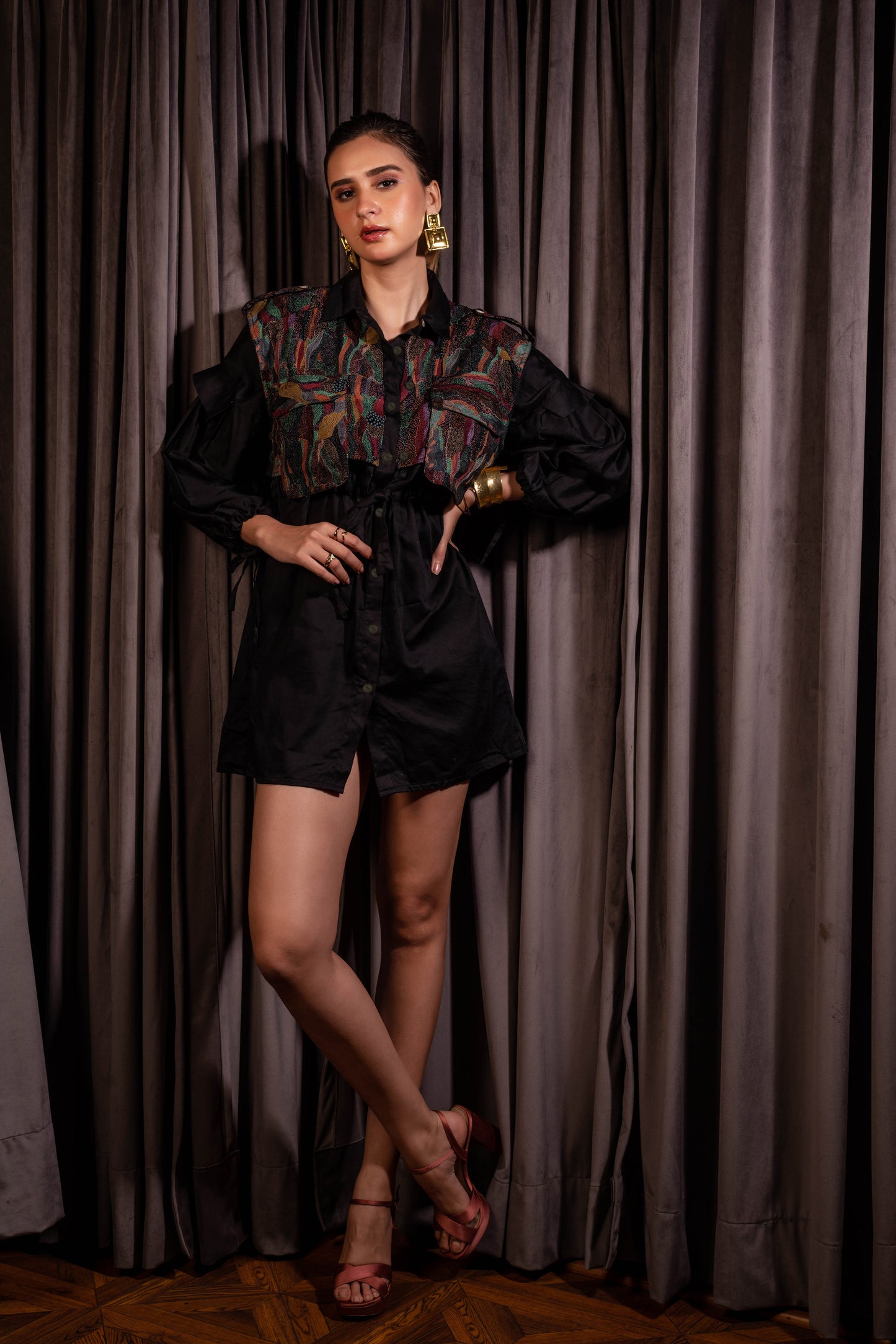 Black Embellished Elfin Forest Dress