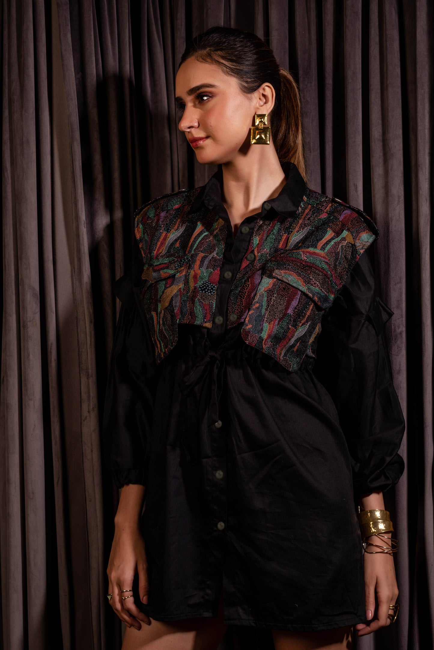 Black Embellished Elfin Forest Dress