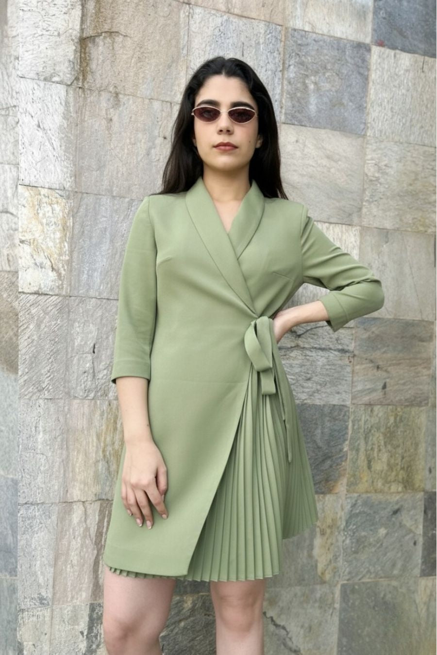Sage Green Stella Cross Body Knotted Dress