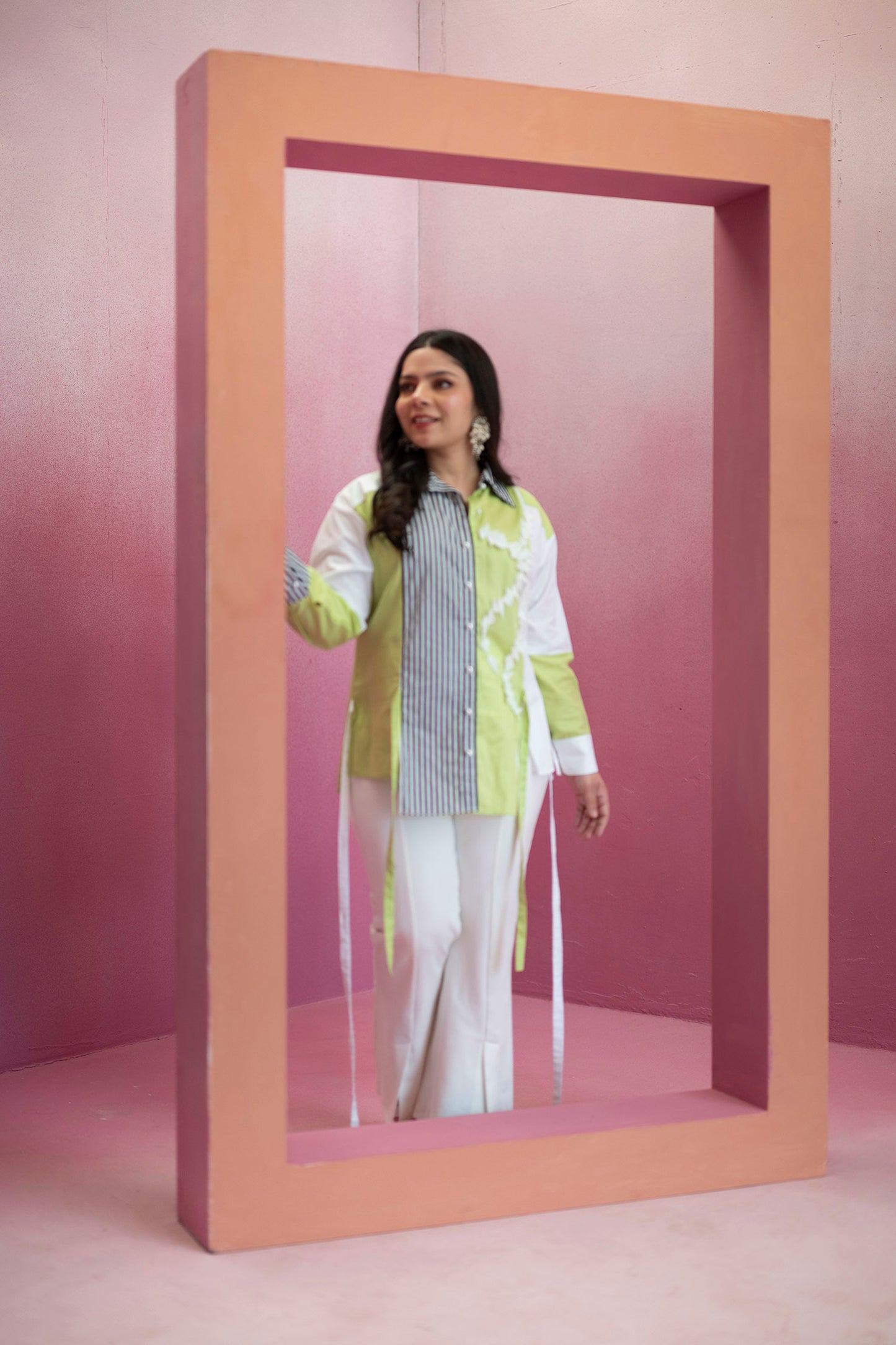 Stripe and Solid Panelled Shirt