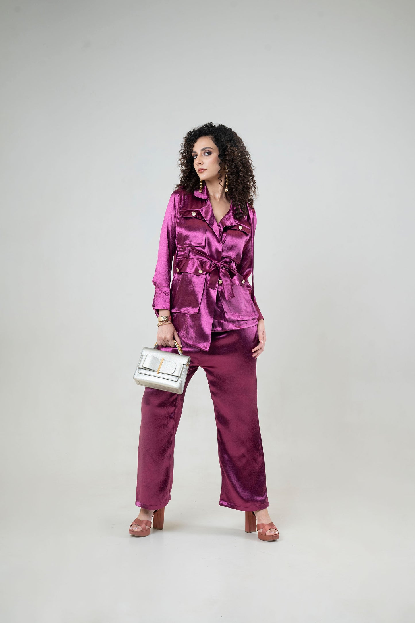 Glossy Full Sleeve Blazer and Pant Set