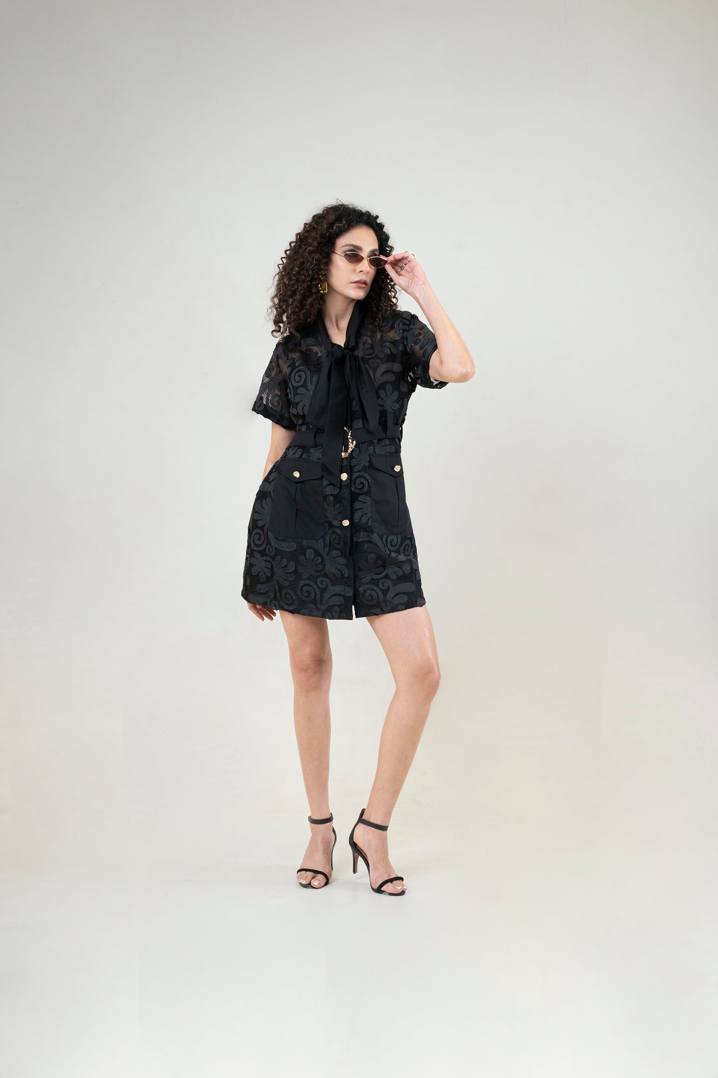 Lace Cut-Out Mesh Dress