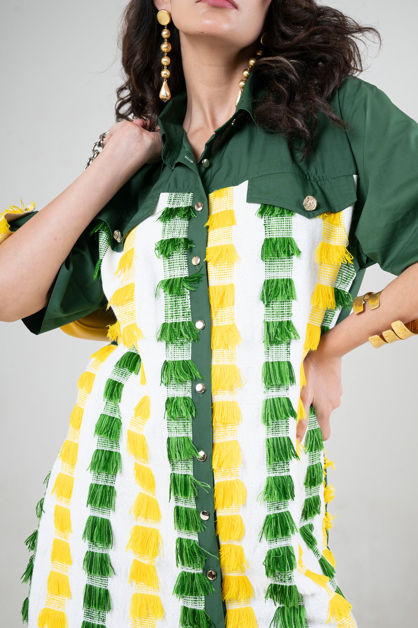 Boxy Shirt-Dress With Hand Woven Detailing