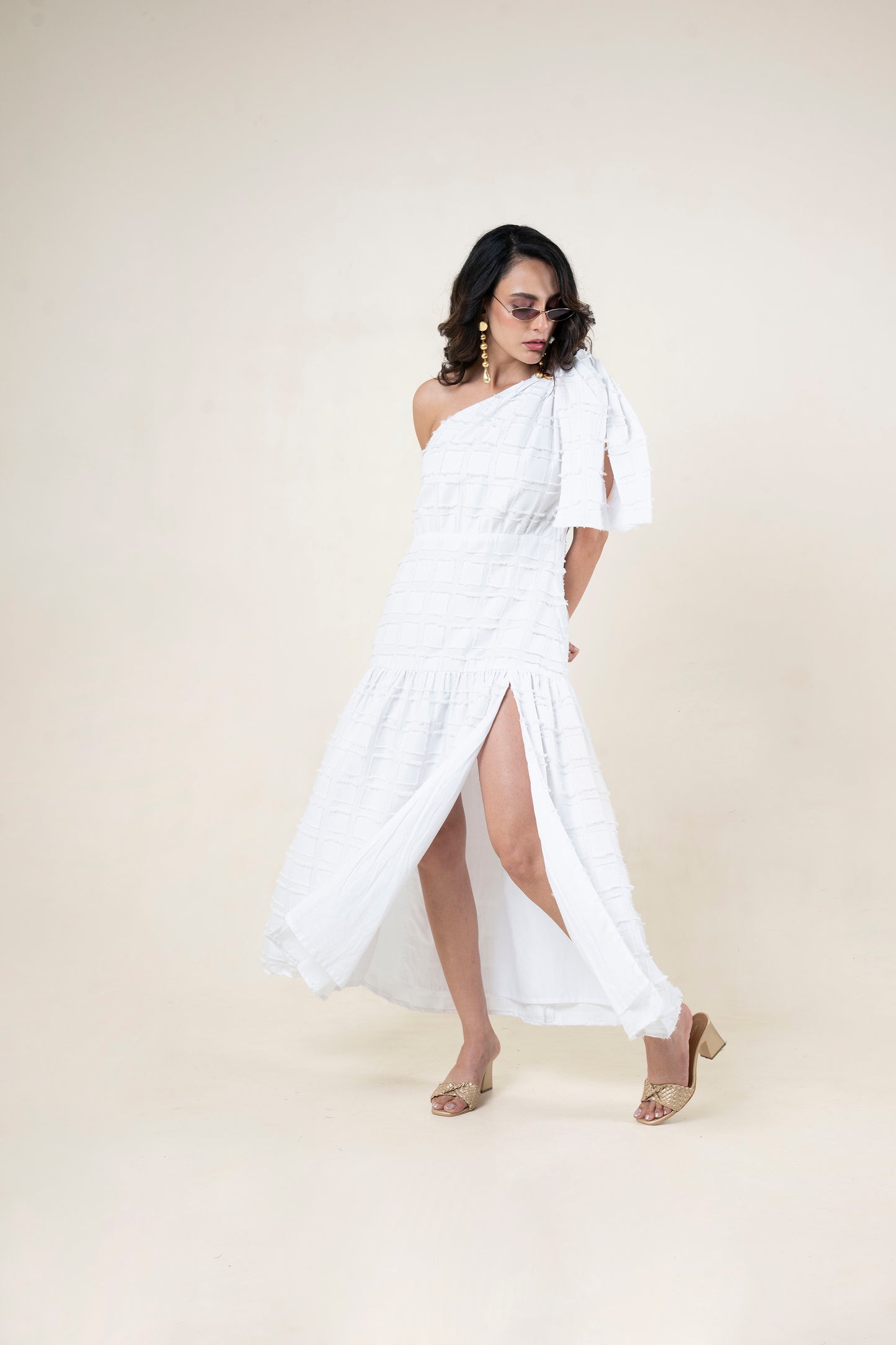 One Shoulder Tie Up Maxi Dress