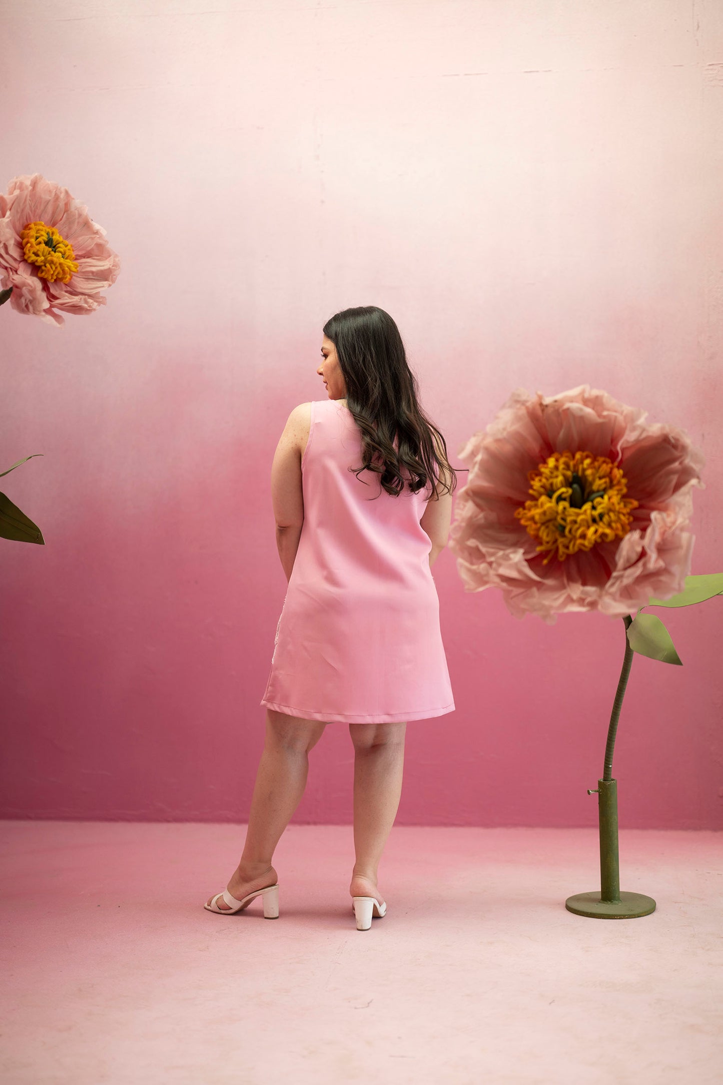 Shift Dress with Lace and Chord Hand Embellishment