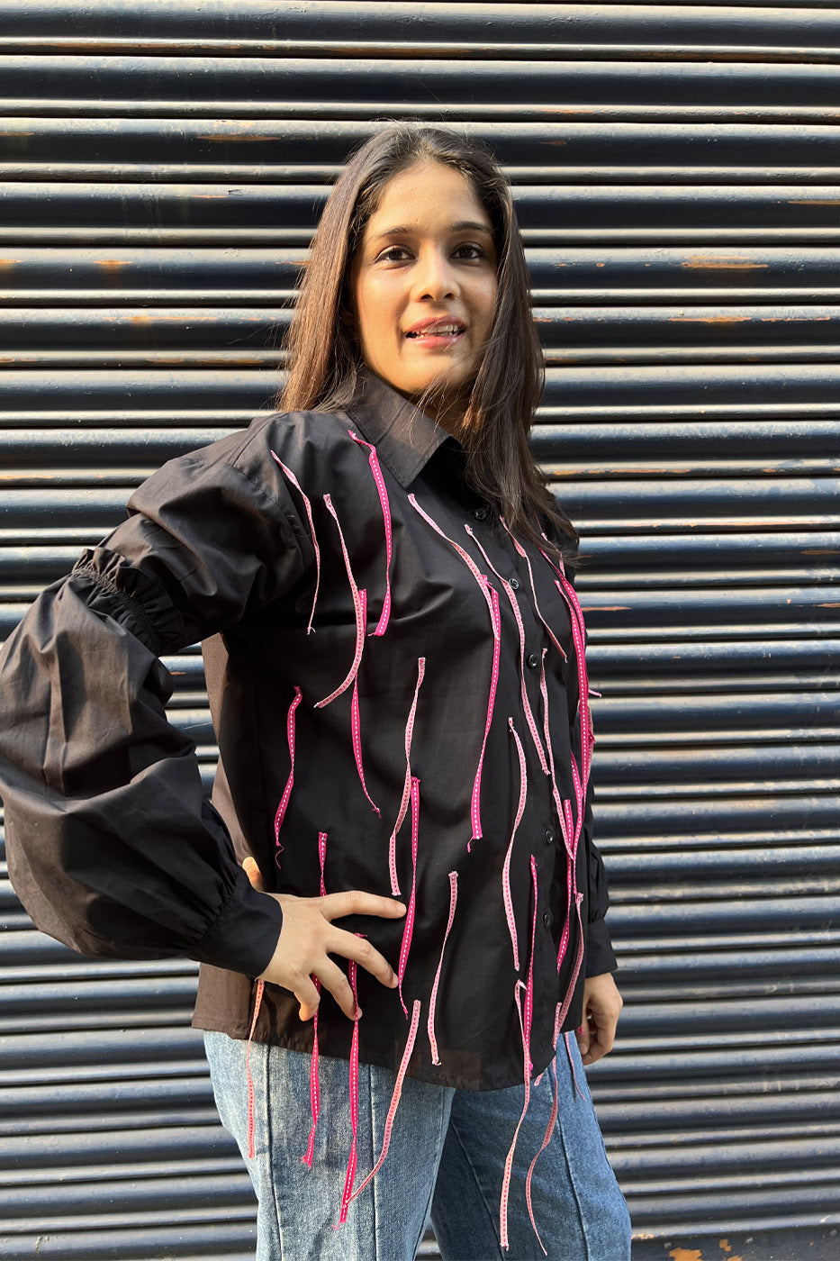 Black Shirt with tassel in the front