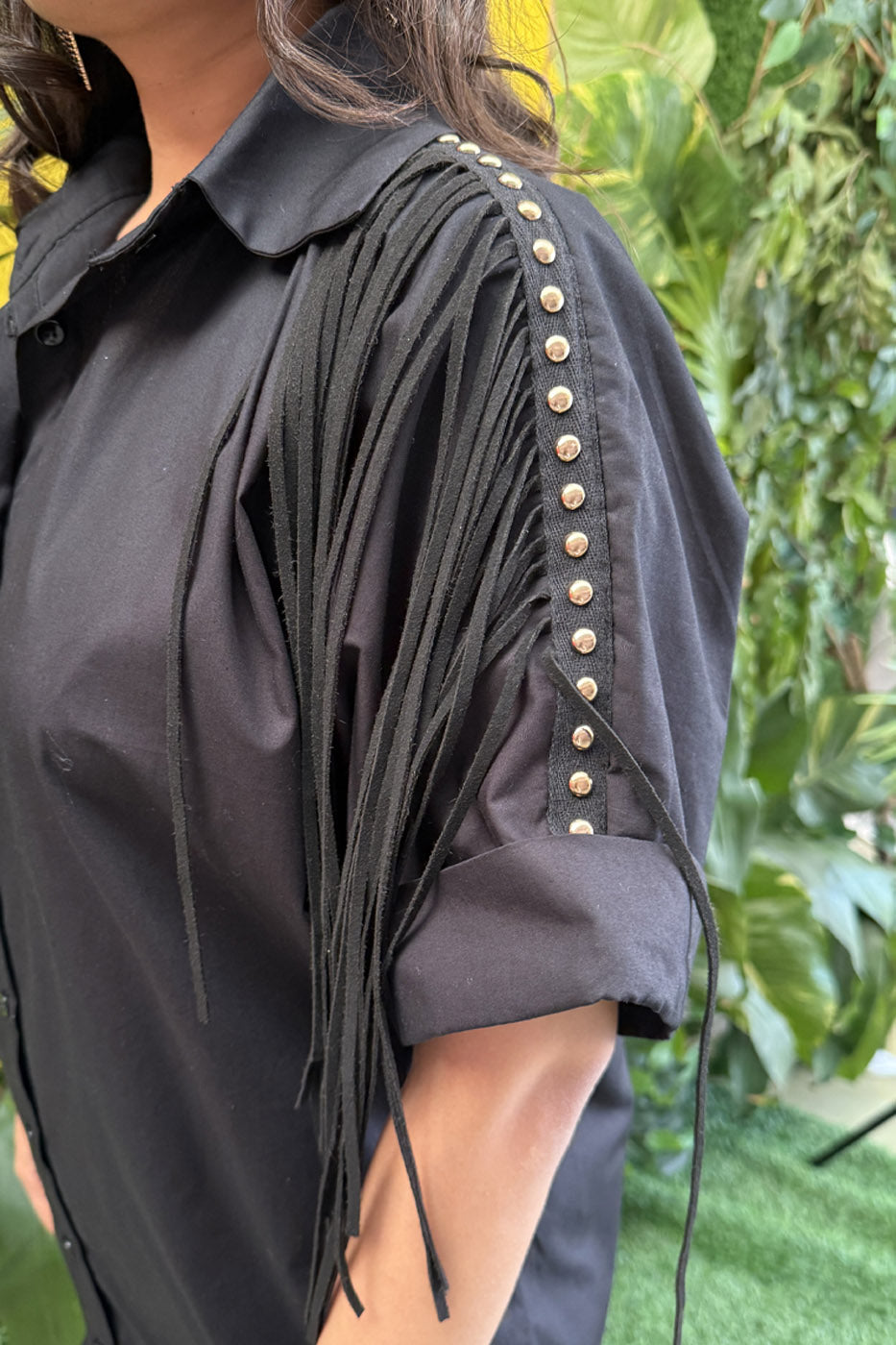 Boxy Shirtdress With Fringe Detailing Black