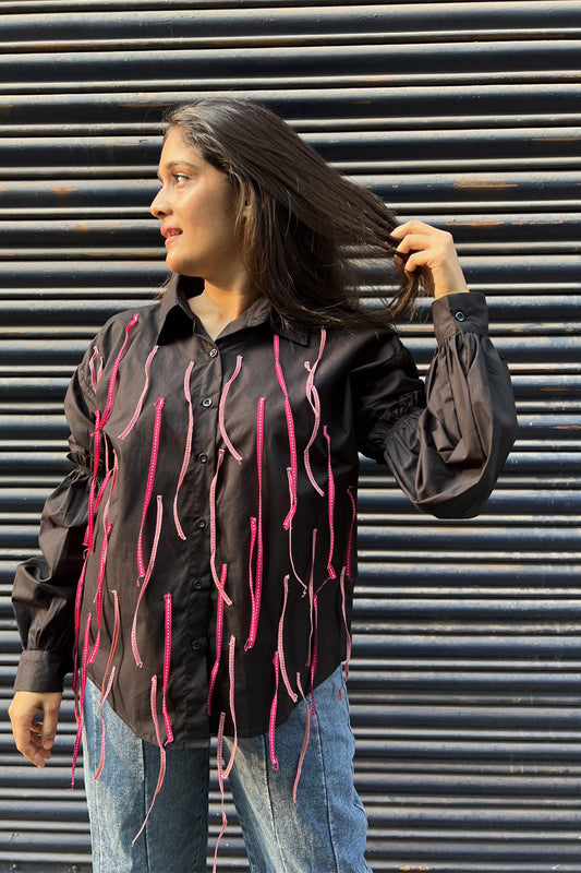 Black Shirt with tassel in the front
