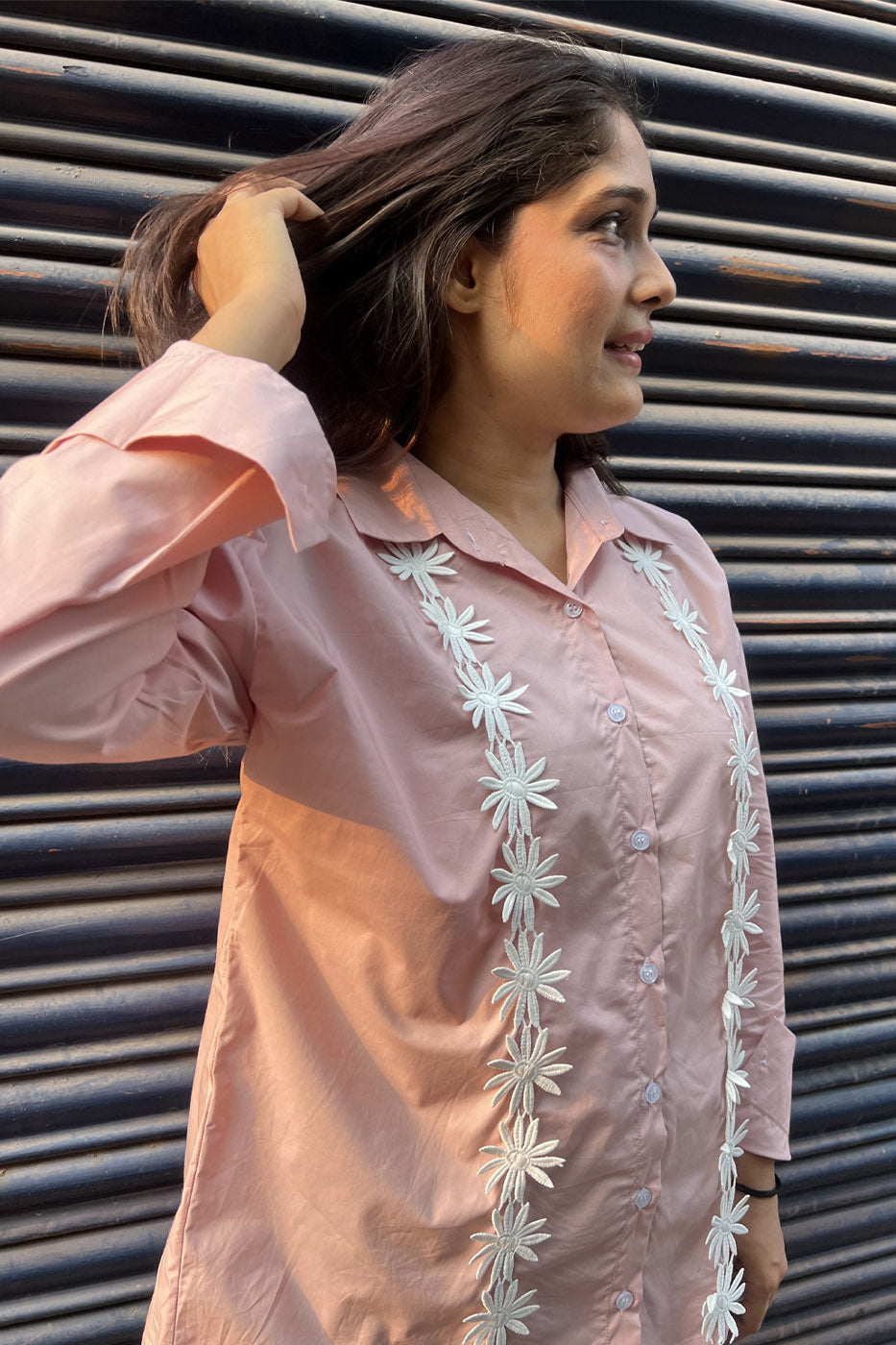 Pink Shirt with flower detail