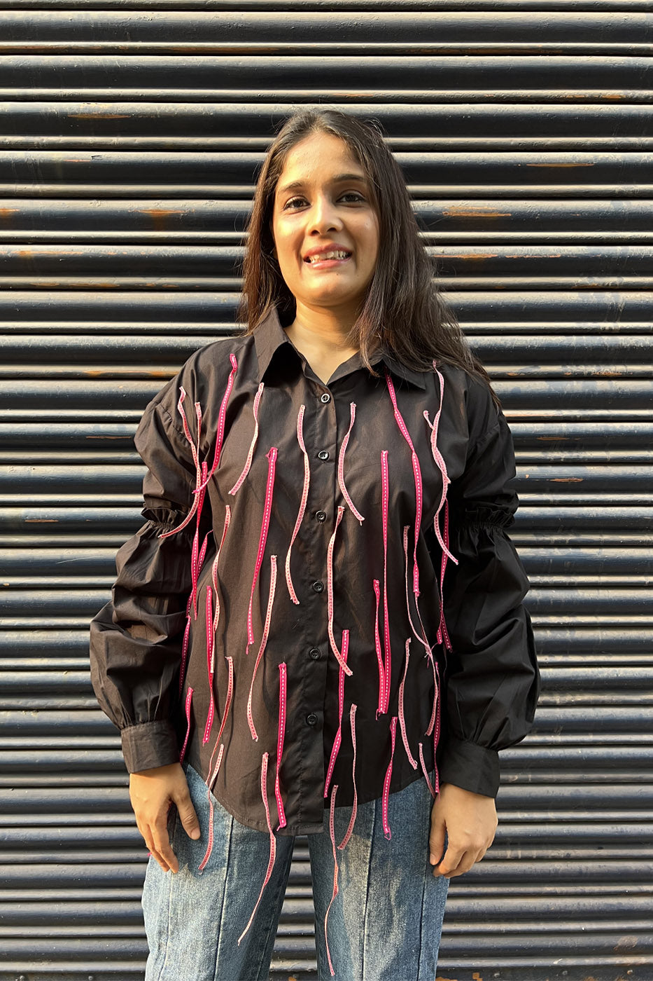 Black Shirt with tassel in the front