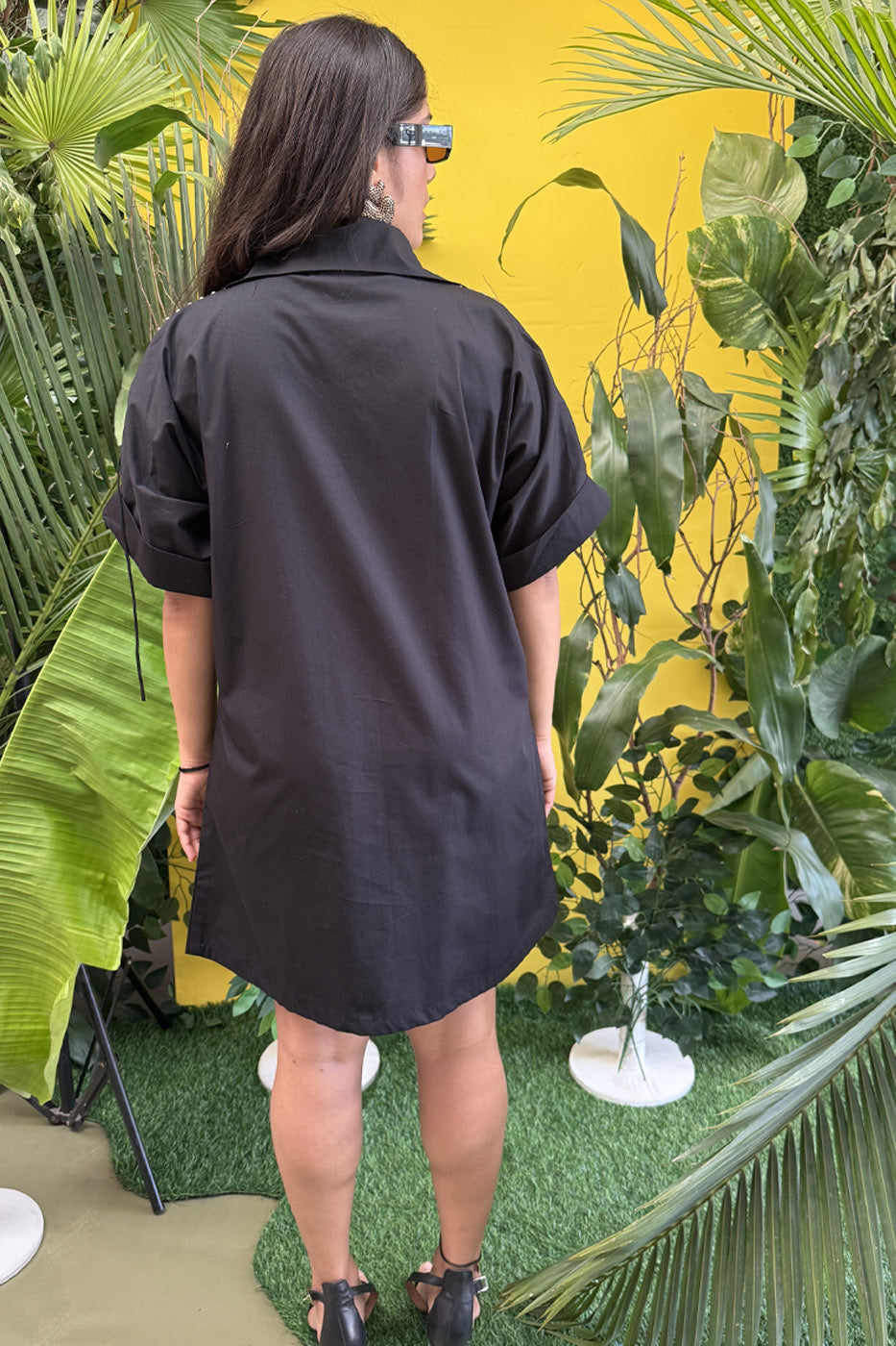 Boxy Shirtdress With Fringe Detailing Black