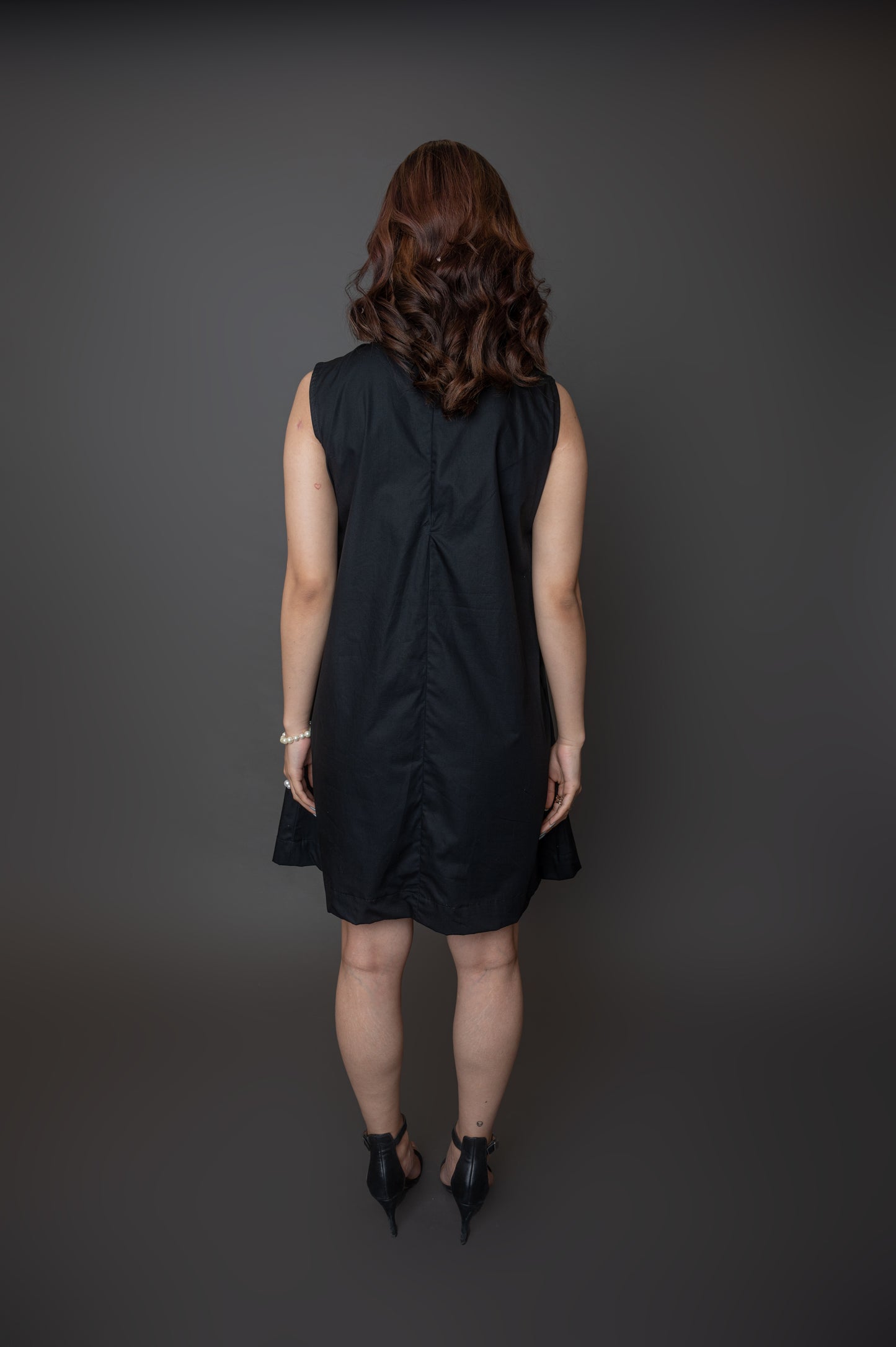 Sleeveless Black Dress With Lace Panel at the Front