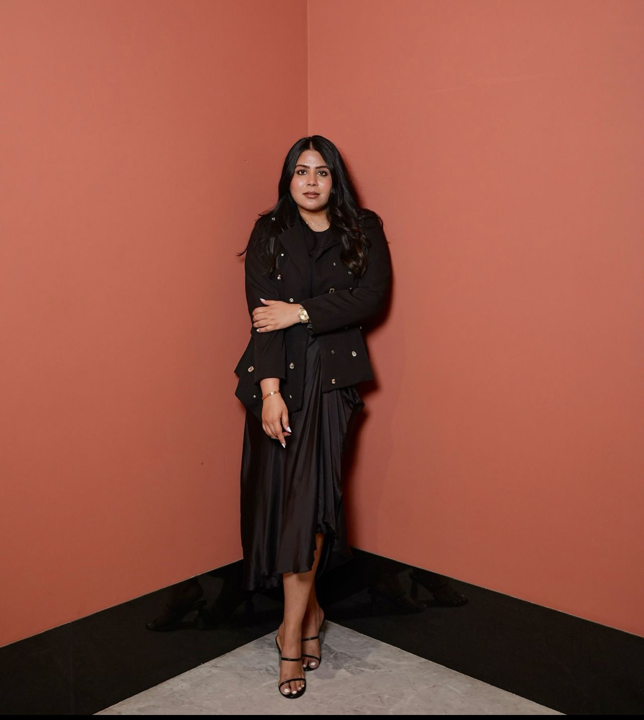 Noor Embellished Peplum Blazer and Skirt Set in Black