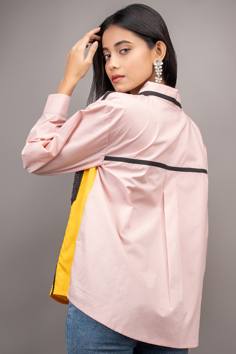 Color Block Shirt with Sequin Pocket
