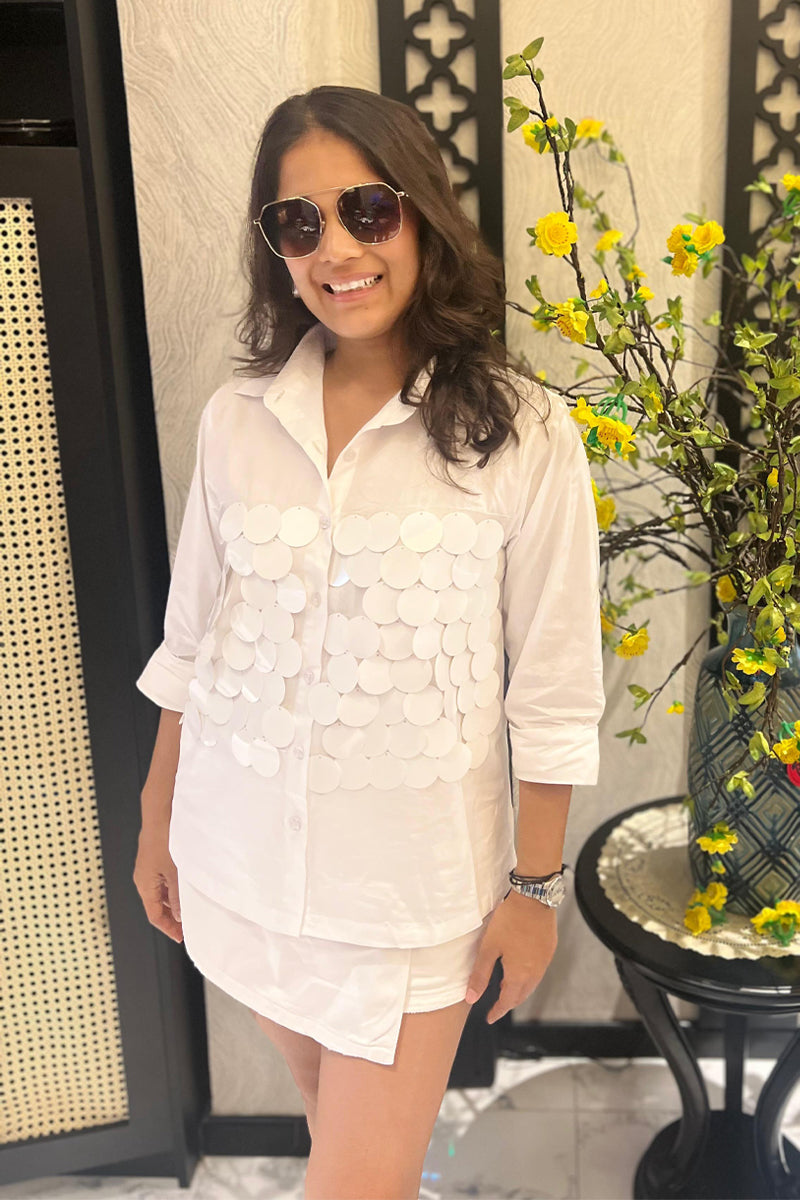 Sequin Shirt With Regular set in sleeves