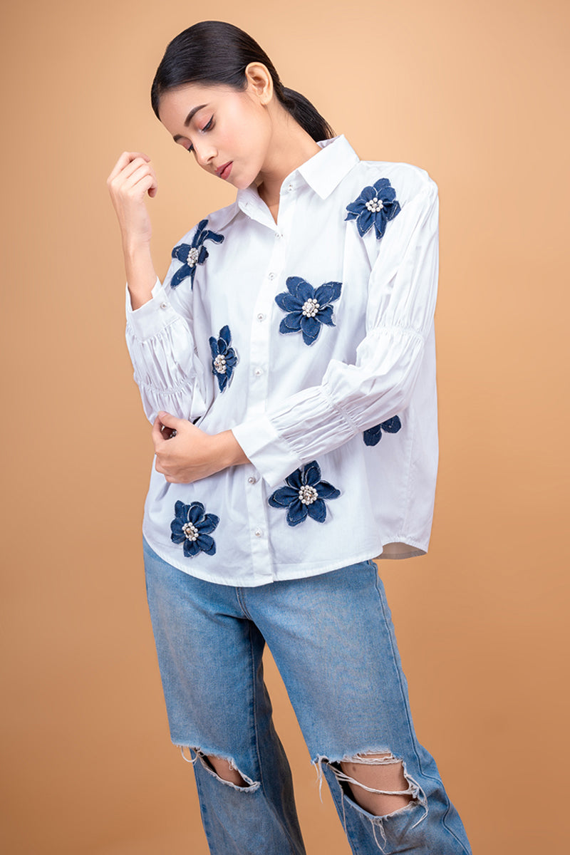 Shirt with Denim Flowers