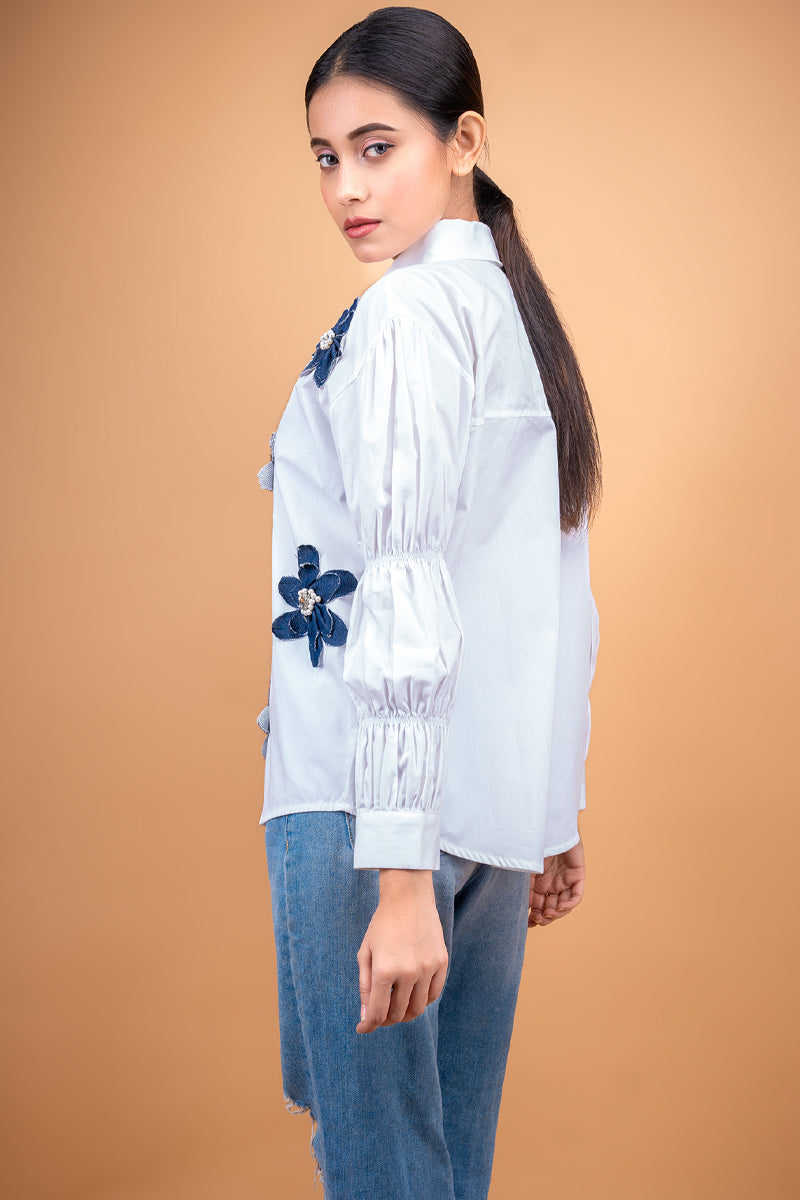 Shirt with Denim Flowers